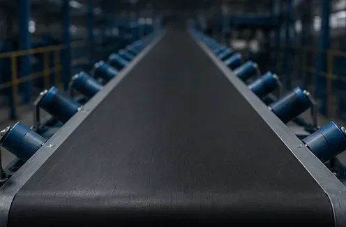 Flat PVC conveyor belt system in a warehouse